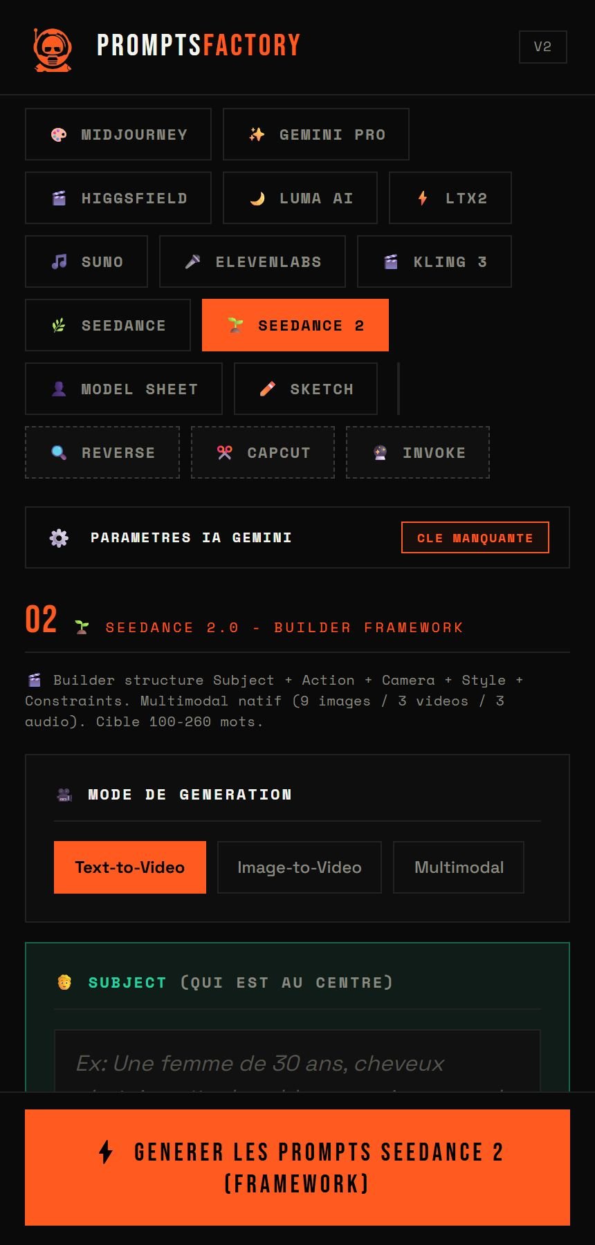 Formulaire Seedance 2